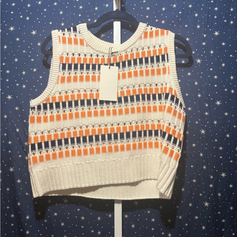 Striped Sleeveless Knit Top - Orange, Navy, and White Stitches +Stripes Size Sm